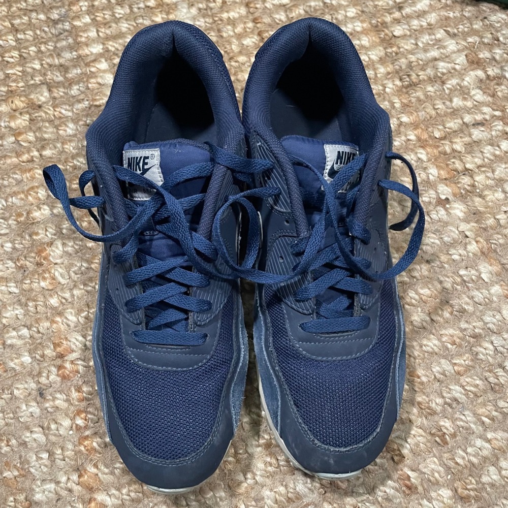 Nike Air Max 90 Mens Size 14 Navy Silver Good 537384-411 Suede Mesh Sneaker - Picture 2 of 5